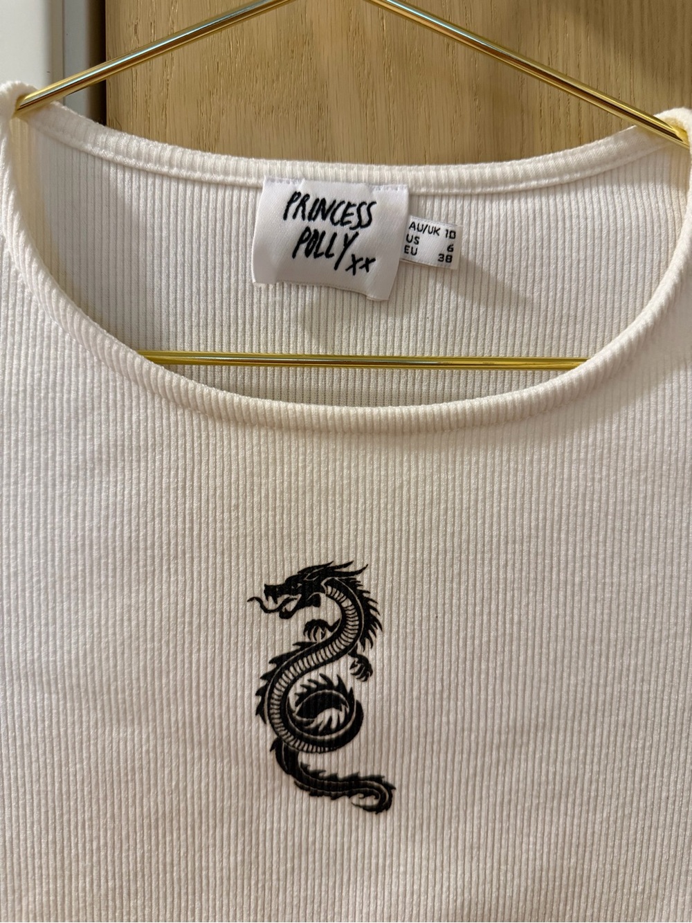 Princess Polly White Ribbed Dragon Crop Tee - US6 - Picture 3 of 3